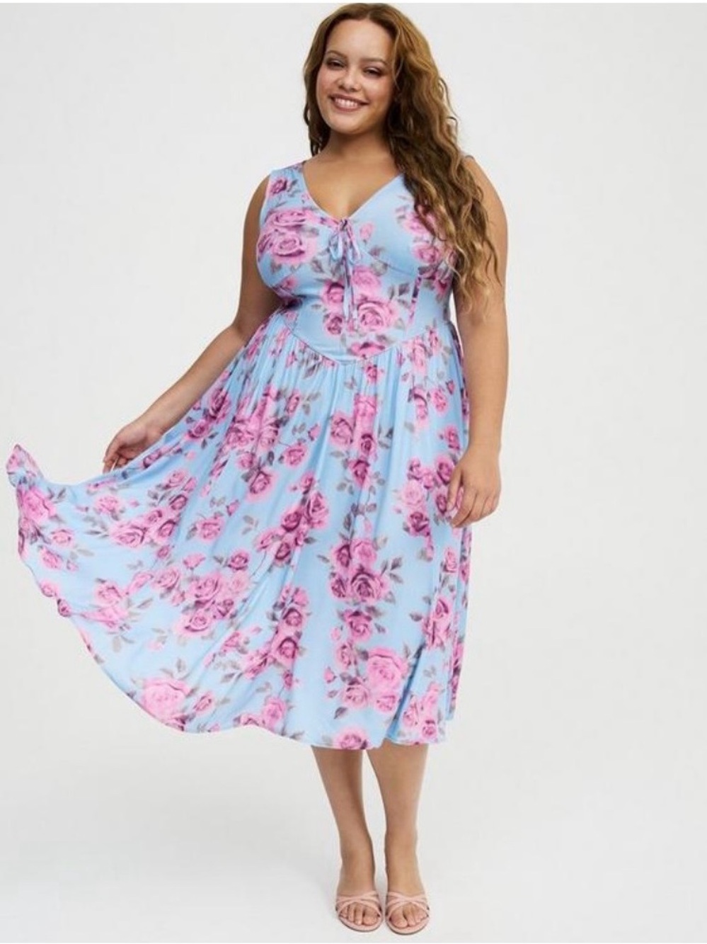 Torrid Corset Detail Midi Dress in Blue and Pink - Size 1X - NWT!
